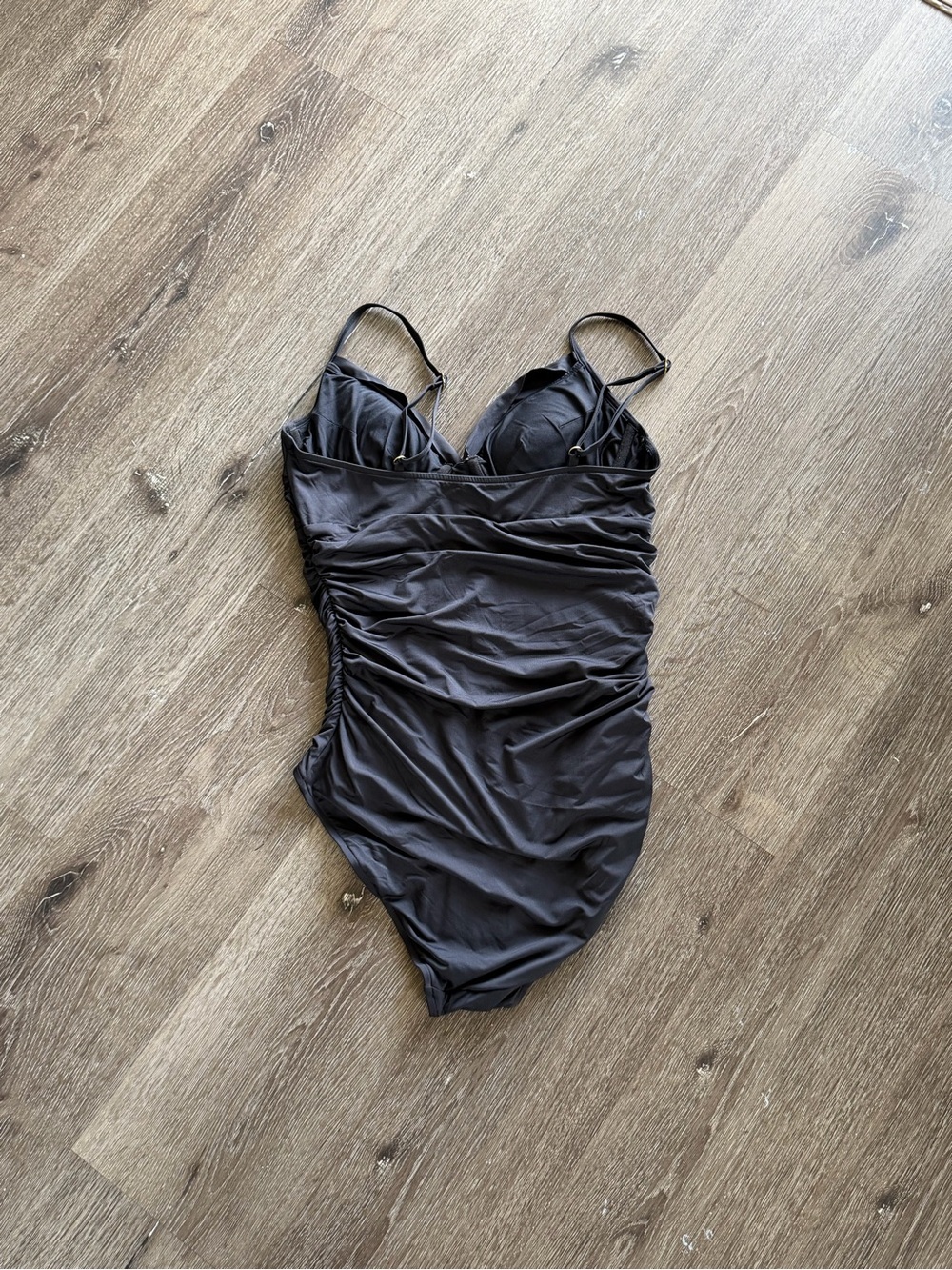 Badgley Mischka Black Ruched One-Piece Swimsuit - Picture 2 of 4